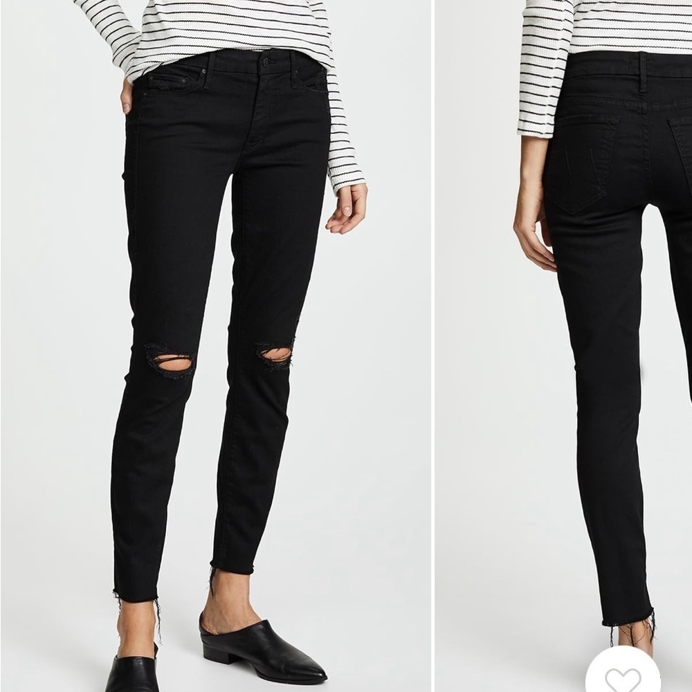 Mother The Looker Frayed Ankle Jeans in Guilty as Sin Black Size 28